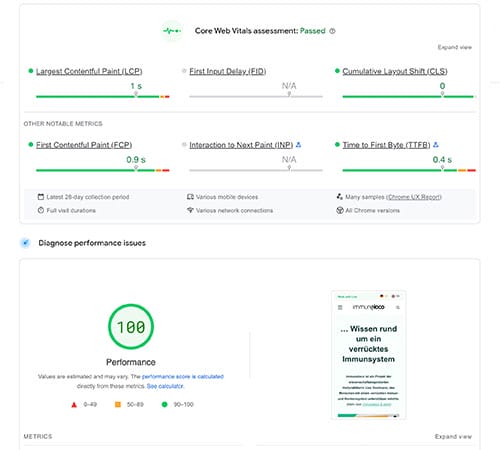 immunoloco pagespeed
