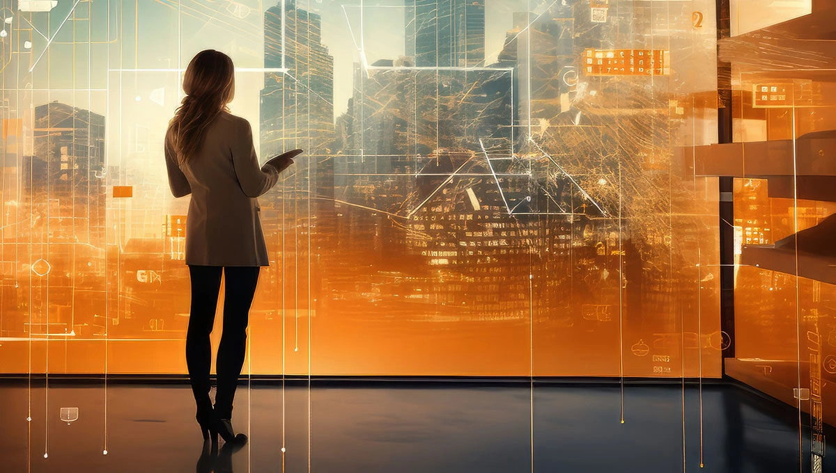 scene with business person working futuristic office job